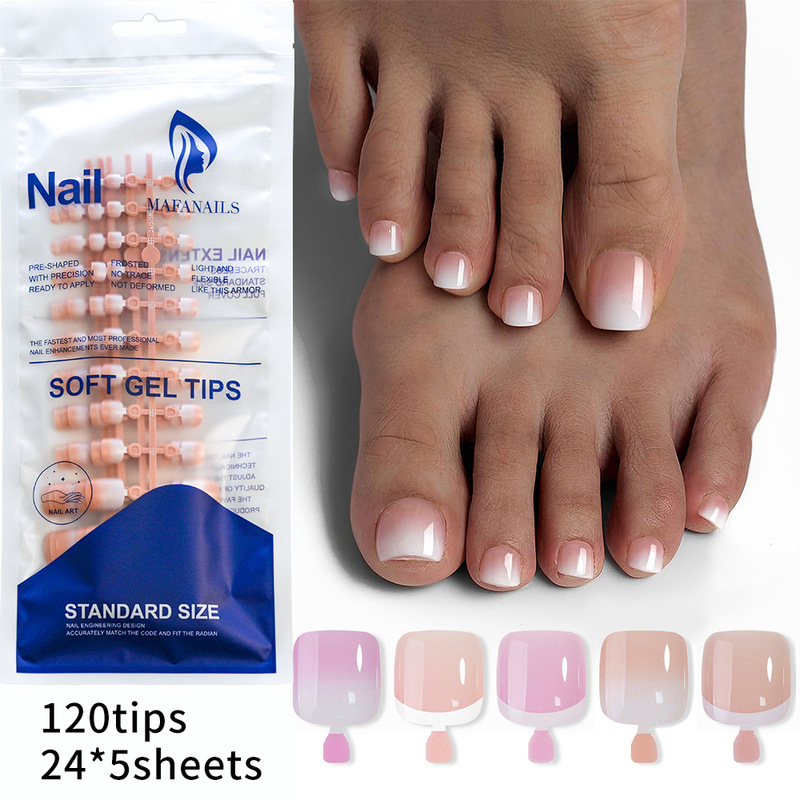 120 Pieces of Cross-Border French Gradient Toenails, Wearable Toenails, Simple Toenails, Manicure, Wearable Nails