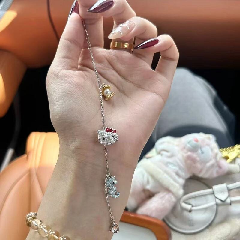 Hellokitty Hello Kitty Bracelet Women's Alloy Cute Light Luxury Best Friend Birthday Gift Full Diamond Cat Kt Jewelry