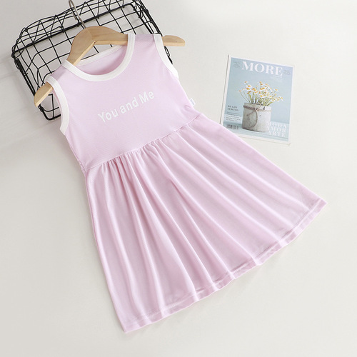  Summer New Girls Dress Children's Ice Silk Skirt Baby Korean Style Vest Dress Casual Children's Clothing Wholesale