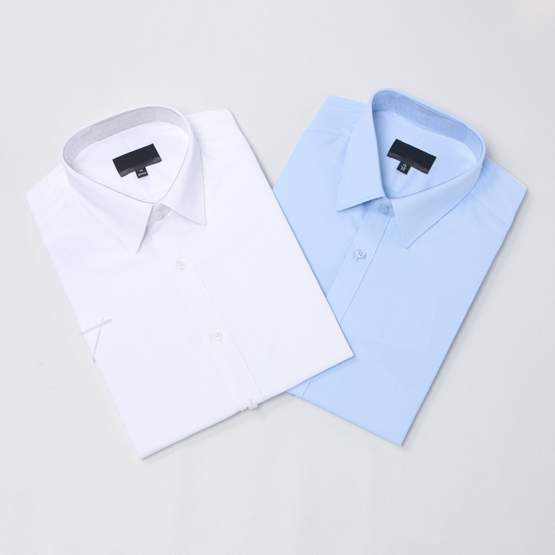 DK Uniform Men's College Student Clothing Korean Slim-fit School Uniform Short-sleeved Point Collar Anti-wrinkle Hard Collar Shirt Men's Twill