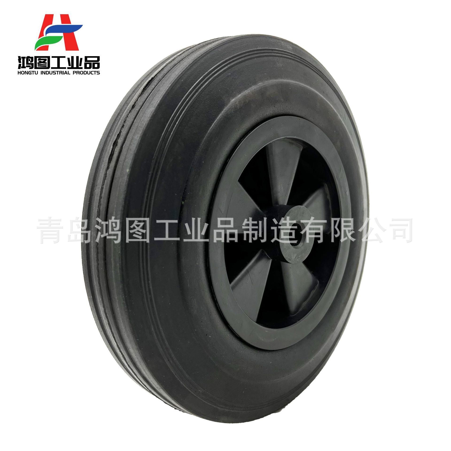 8寸胶粉轮8*2天然橡胶实心轮空压机发电机轮子实心橡胶轮胎带轮毂