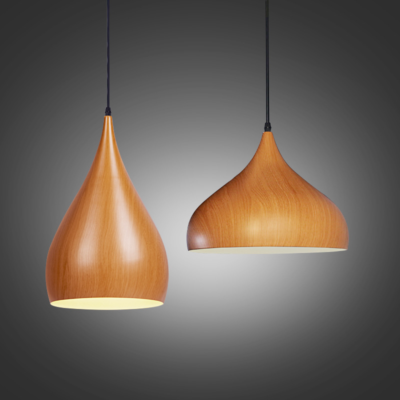 Nordic Simple Wood Grain Wooden Log Chandelier Single Head Loft Retro Creative Personality Lampshade Tea Room Hotel Home