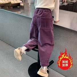 女童裤子秋冬款批发新款女孩儿童一体绒加绒灯芯绒休闲童装冬装潮