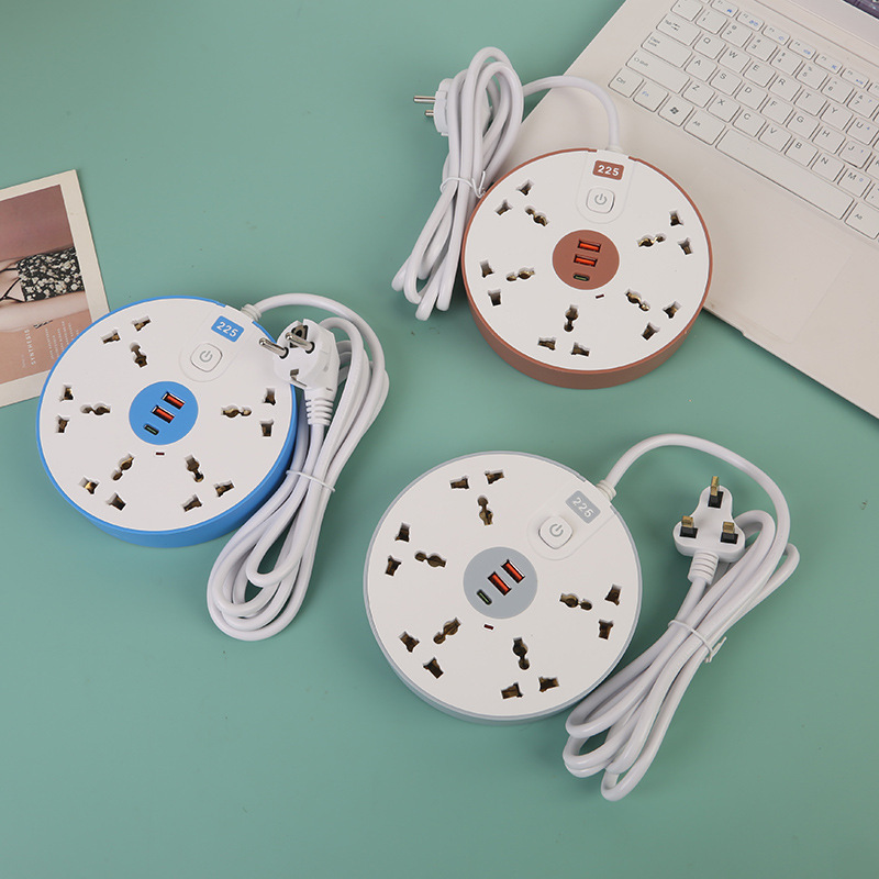 圆盘圆形外贸插排蓝色橙色灰色袋子包装英标欧标美标