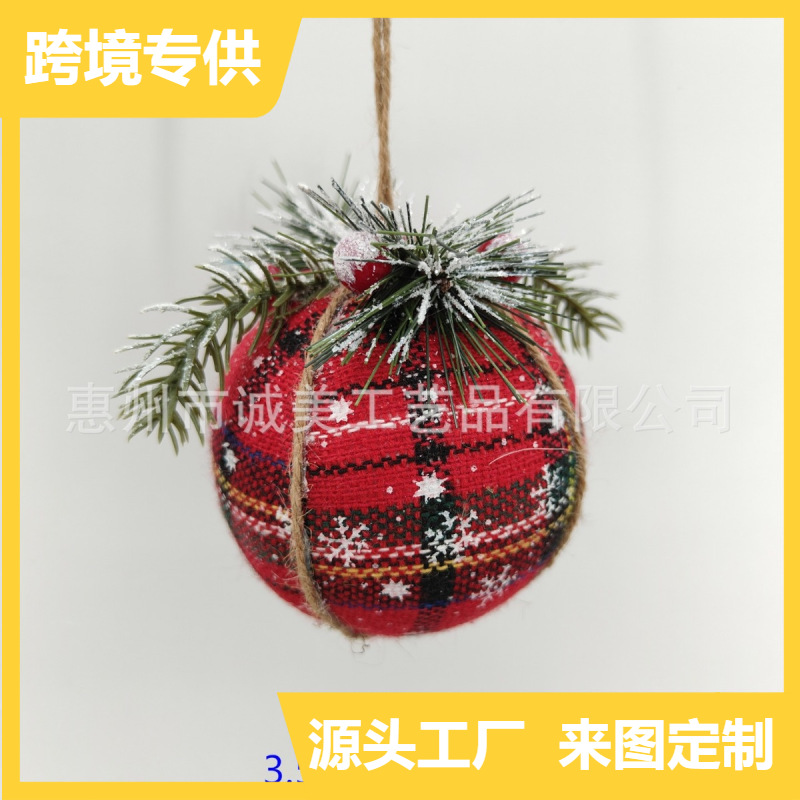 Bolas de Navidad personalizadas transfronterizas Amazon Plaid Decoración de árbol de Navidad Tejido Pino Tejido espuma bola bola bola