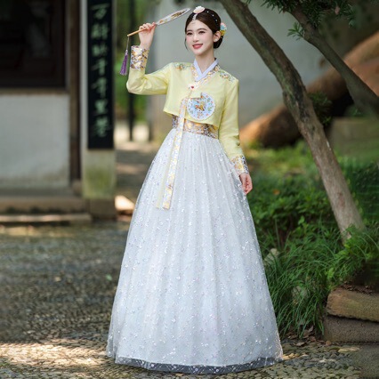 New traditional Korean court women's costume with sequins, ancient Korean ethnic gauze stage dance performance outfit