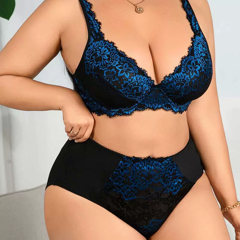 外贸欧美胖MM大码200斤花纹调整型性感聚拢舒适上托内衣文胸套装