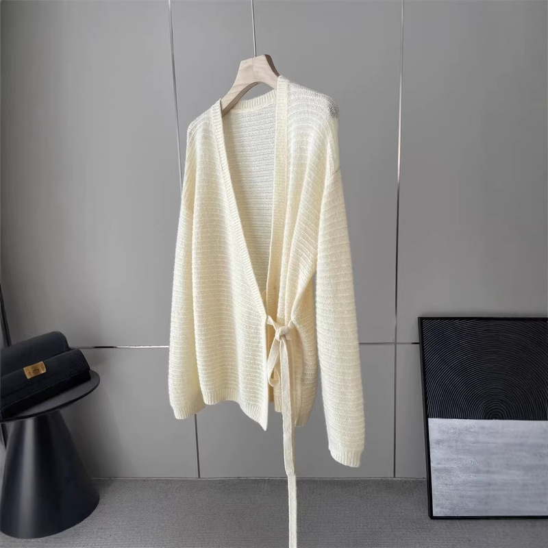 In Stock! Y! One Batch! He3500+! Women's V-Neck Solid Color Tie-Up Cardigan Knit Loose Coat for Spring In Stock! Y! One Batch! He3500+! Women's V-Neck Solid Color Tie-Up Cardigan Knit Loose Coat for Spring