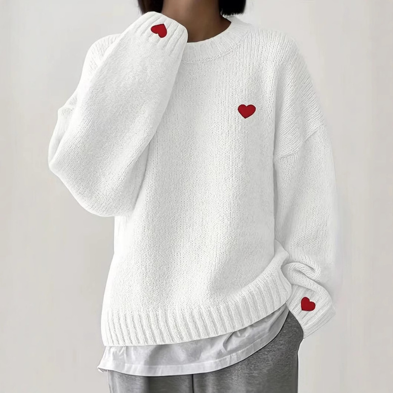 New Heart Embroidery European and American Style Casual Sweater Versatile Fashion Design Loose Pullover Long-Sleeve Women's Clothing New Heart Embroidery European and American Style Casual Sweater Versatile Fashion Design Loose Pullover Long-Sleeve Women's Clothing
