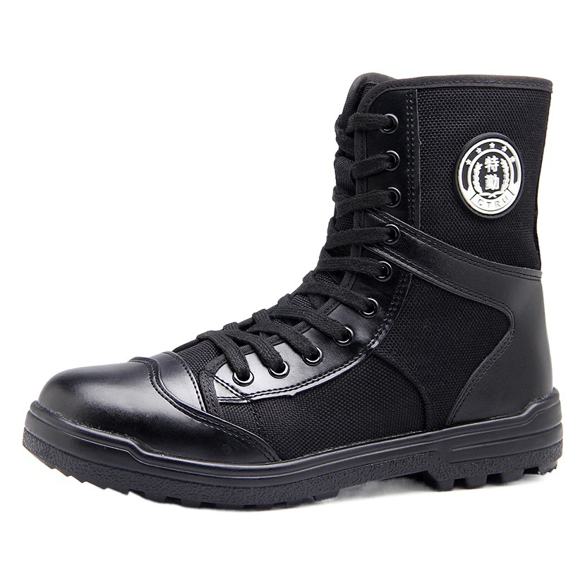 Security shoes men's boots security check fire fighting training shoes black spring and summer war training high-top boots men's boots men's shoes