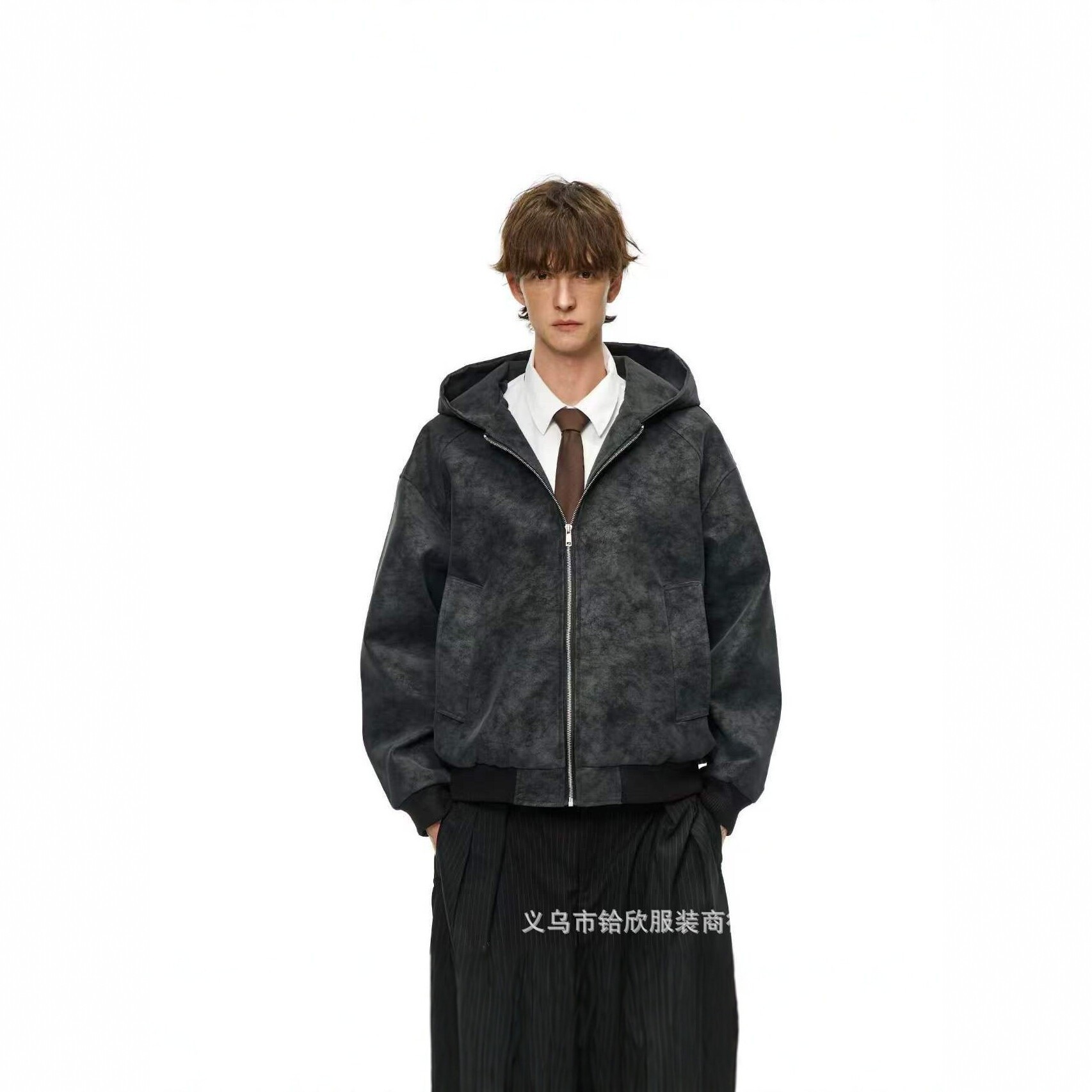 美式PU皮绒新款连帽夹克男2026春秋季宽松休闲情侣百搭外套潮男女