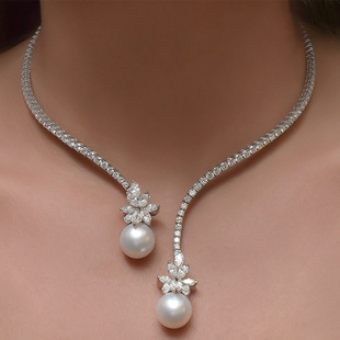 Europe and the United States cross-border retro pearl zircon necklace bridal jewelry novel temperament wedding rhinestone neck chain collar