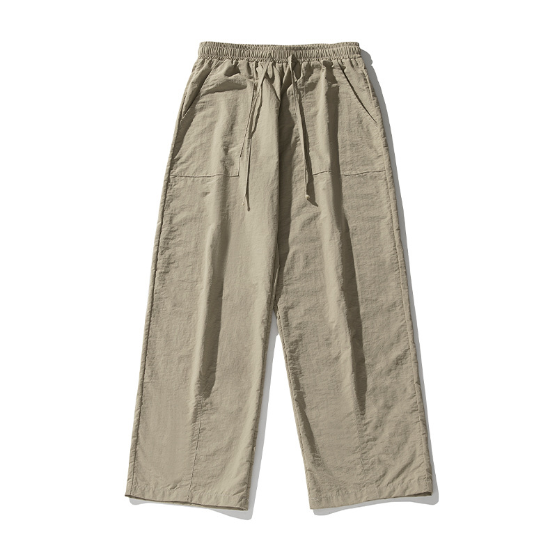 Hanlu ropa de trabajo ligeramente arrugada para hombres pantalones casuales primavera nuevas parejas sueltas y anchas pantalones rectos con cordón q