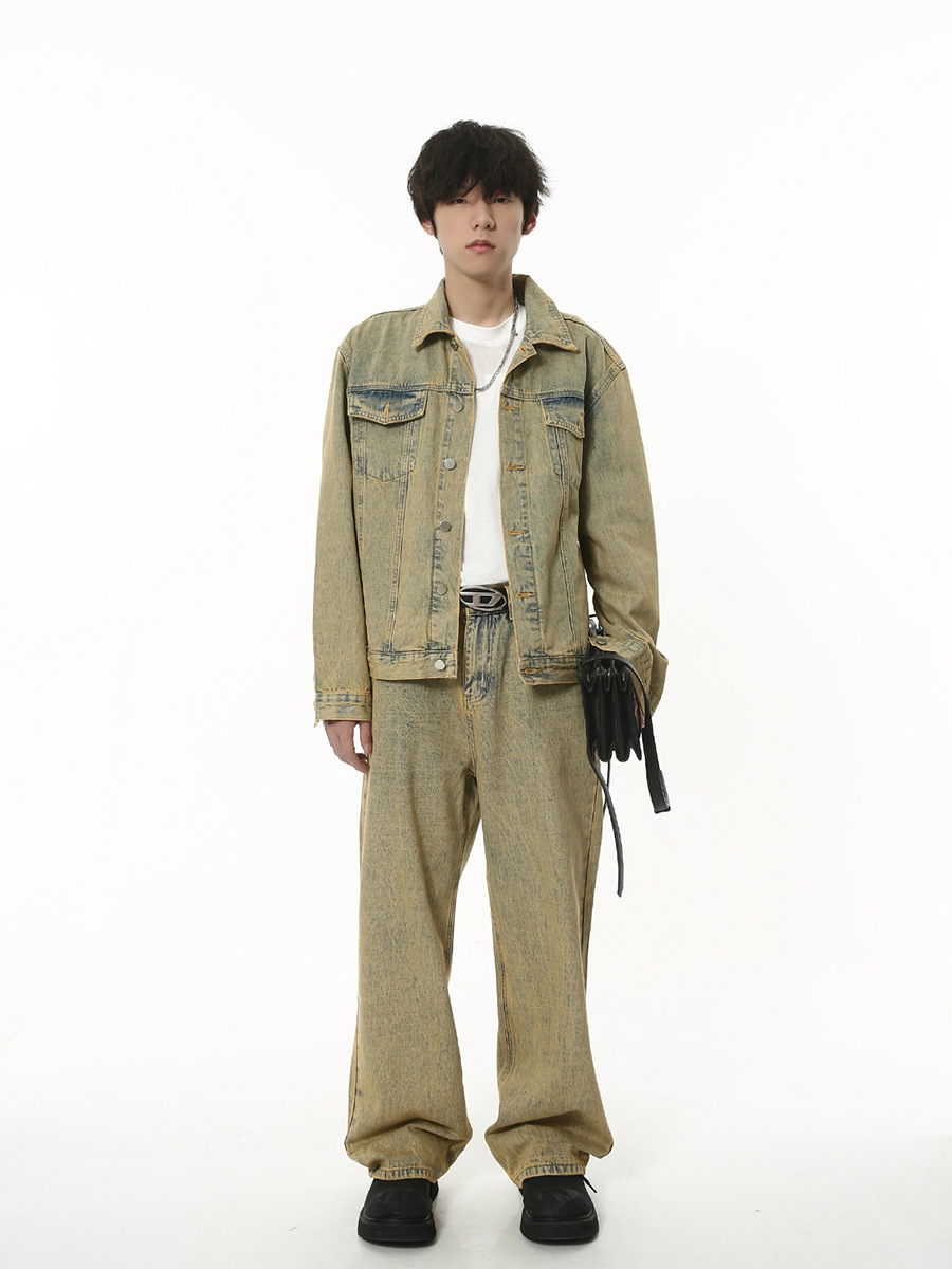 Mtlclothes ropa de Hombre | 2023 otoño retro simple apenada Denim coat washed jeans Loose