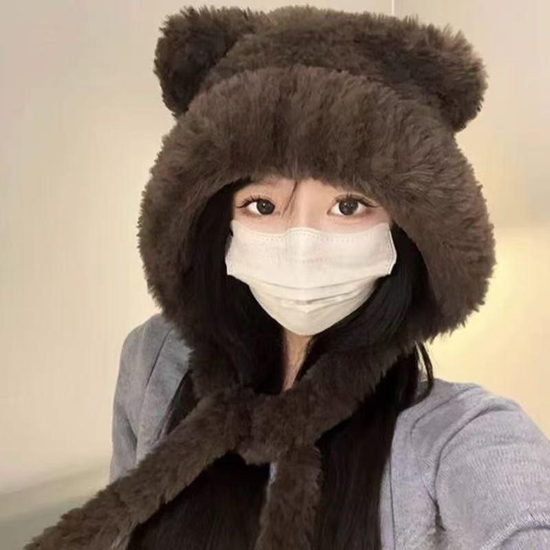 网红同款冬季帽子女时尚可爱小狗护耳帽女加厚保暖骑行卡通毛绒帽|undefined