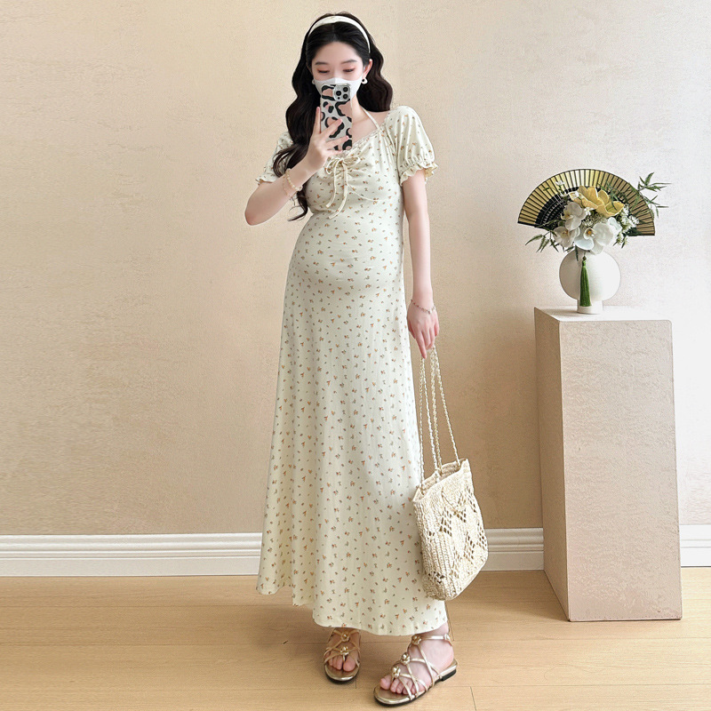 妊婦服のワンピース2025夏の新型ファッション純欲風の中の長さはやせています。