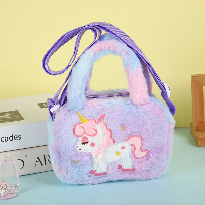 Unicornio bolsos para niños coreanos lindos bolsos de hombro nuevos bolsos de peluche princesa dibujos animados teñidos mochila image 9