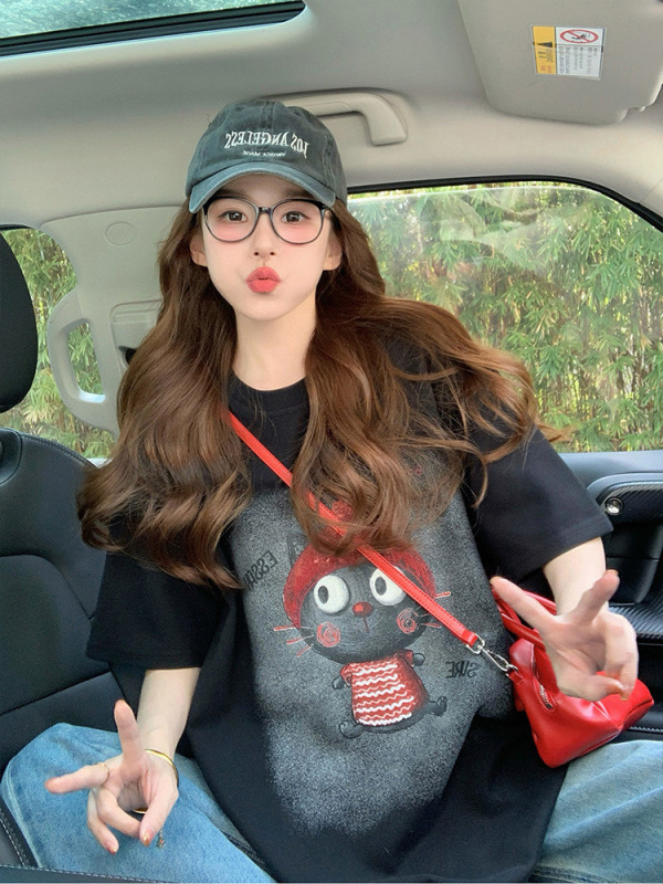 Suoreoe ® 女の子向けの9つの純綿半袖Tシャツコレクション、ゆったり、スリム、快適、多用途の半袖Tシャツ、ドロップシッピング|undefined