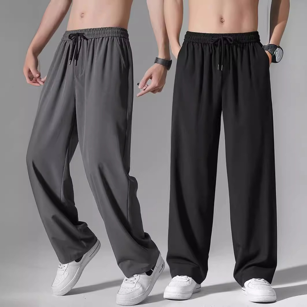 Ice Silk casual pants men's 2024 Summer new ultra-thin quick-drying air conditioning loose all-match straight long pants