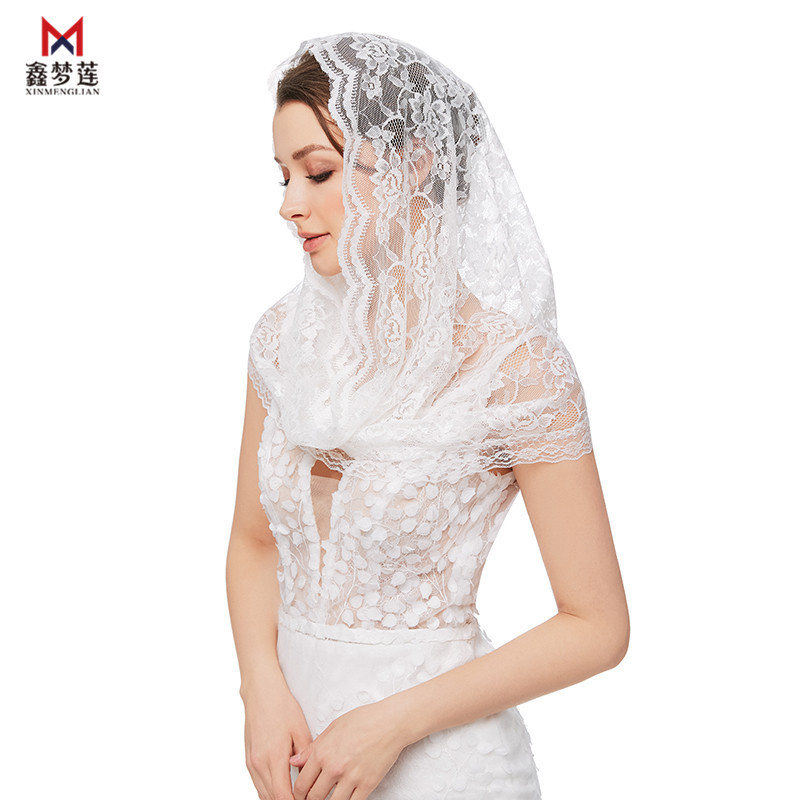 Foreign Trade Pure White Bridesmaid Lace Edge Head Scarf Muslim Headgear Head Covering Short Length Shawl Single Layer Triangle Fabric Scarf