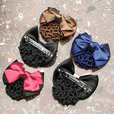 新款韩国蝴蝶结网兜银行护士餐厅服务员头花布艺职业工作弹簧夹女|ru