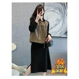 两件套跑步服时尚拼接开叉裙套装卫衣加绒卫衣套装女图片色东南亚