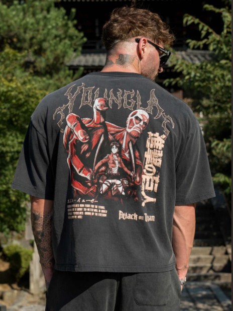 American Youngla Co-Branded Anime Oversized T-Shirt Jogger Gym Sports Loose Cotton Casual Short Sleeves