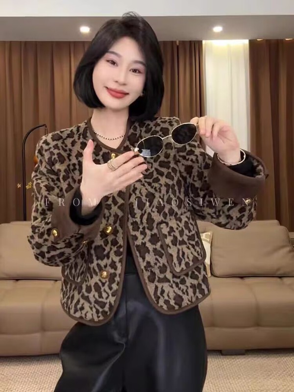 欧货高级感短款豹纹外套女2025秋季新款宽松显瘦小个子百搭上衣潮|undefined