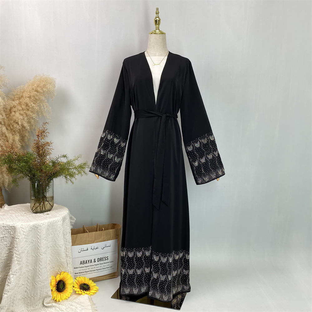 Modest Abaya Dress/Muslim Dress Women Rhinestone Cardigan Robe Fashion For Muslim Clothing_ecoleips.com