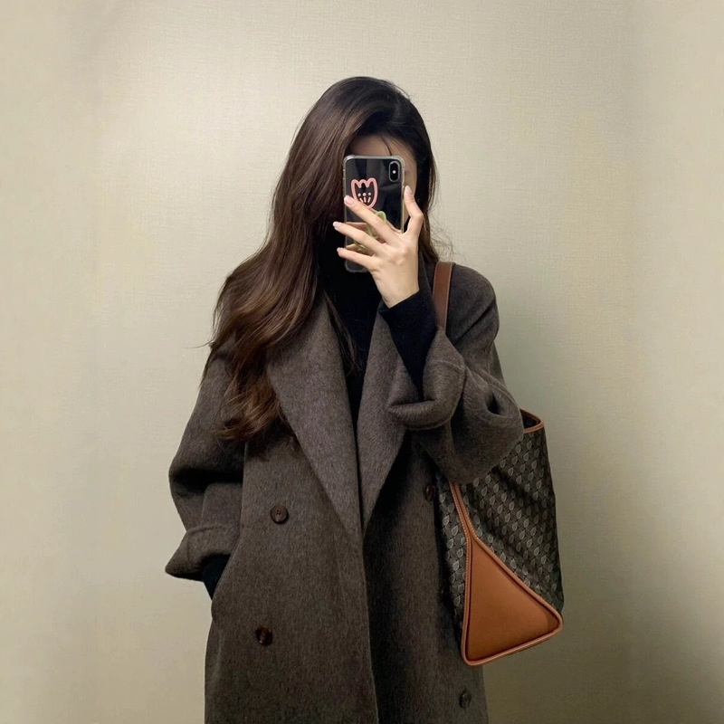 High-end double-faced wool and cashmere coat for women, autumn/winter 2026 new style, thickened woolen coat for petite figures