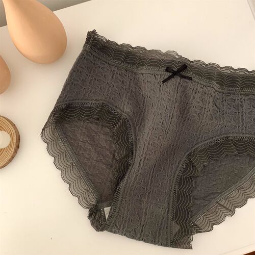 French Cream Puff Breathable Mid-waist Girls' Lace Women's Cotton Japanese Autumn and Winter Pure Cotton Crotch Panties Women's Wholesale