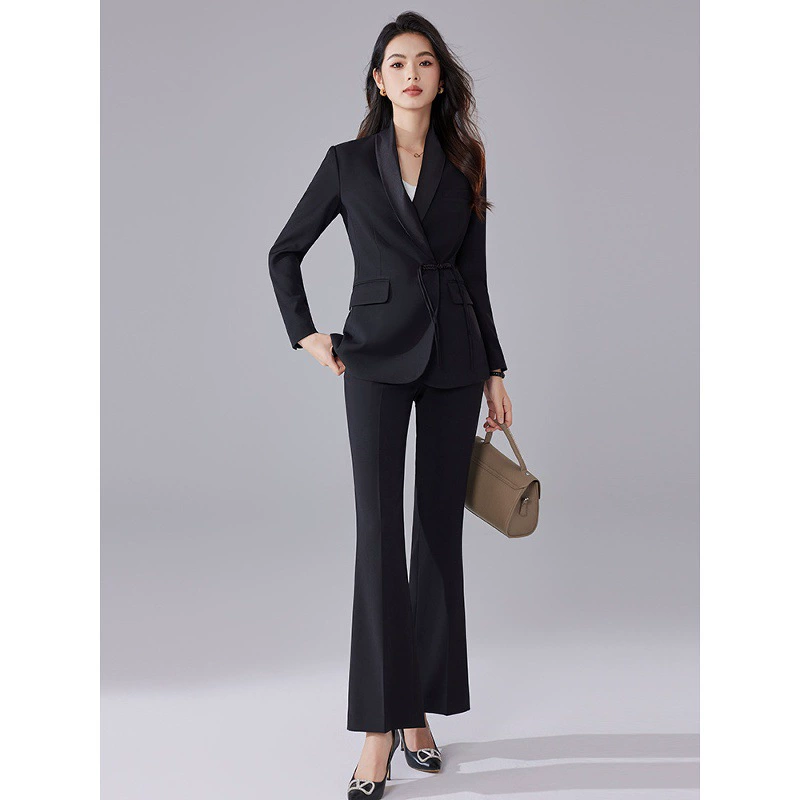 Новый женский костюм в китайском стиле, высококачественная черная рабочая одежда в национальном стиле, профессиональный деловой брючный костюм, весенний комплект из двух предметов