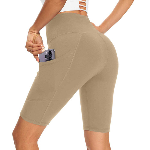 New European and American Women's Yoga Pants, High-Waisted Hip-Lifting Sports Cropped Pants, Solid Color Shorts with Side Pockets