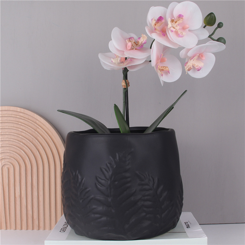 北欧浮雕树叶陶瓷花盆复古个性家居绿植多肉花盆装饰盆栽