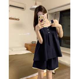 2024新款韩版甜美蕾丝花边吊带短裤家居服套装