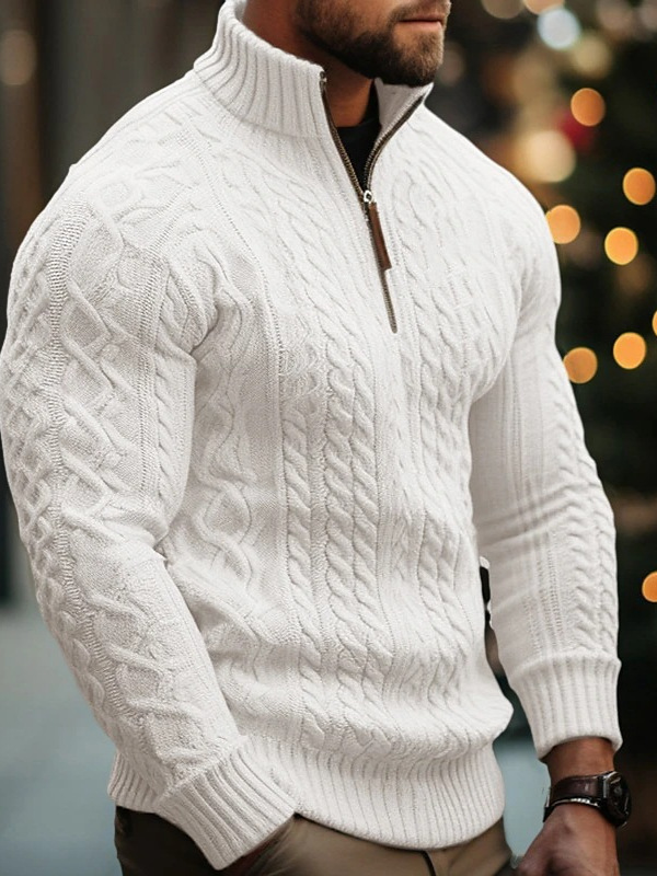 Invierno nuevo hombre camiseta de punto medio chaqueta cremallera de color sólido engrosado comercio exterior transfronterizo suéter hombre