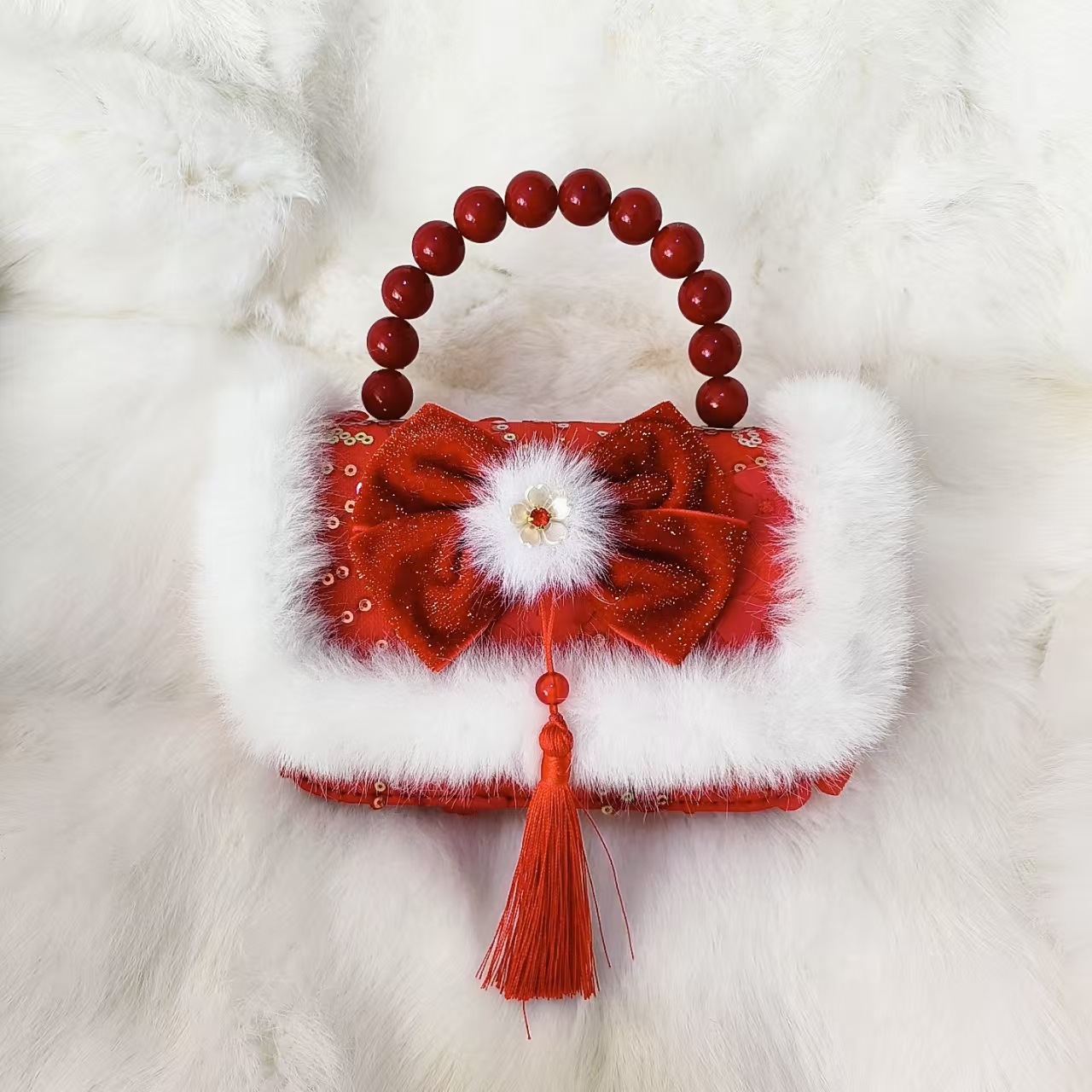 Gran arco rojo bolso de princesa bolso de perla bolso de Año Nuevo bolso de cambio accesorios cadena de hombro