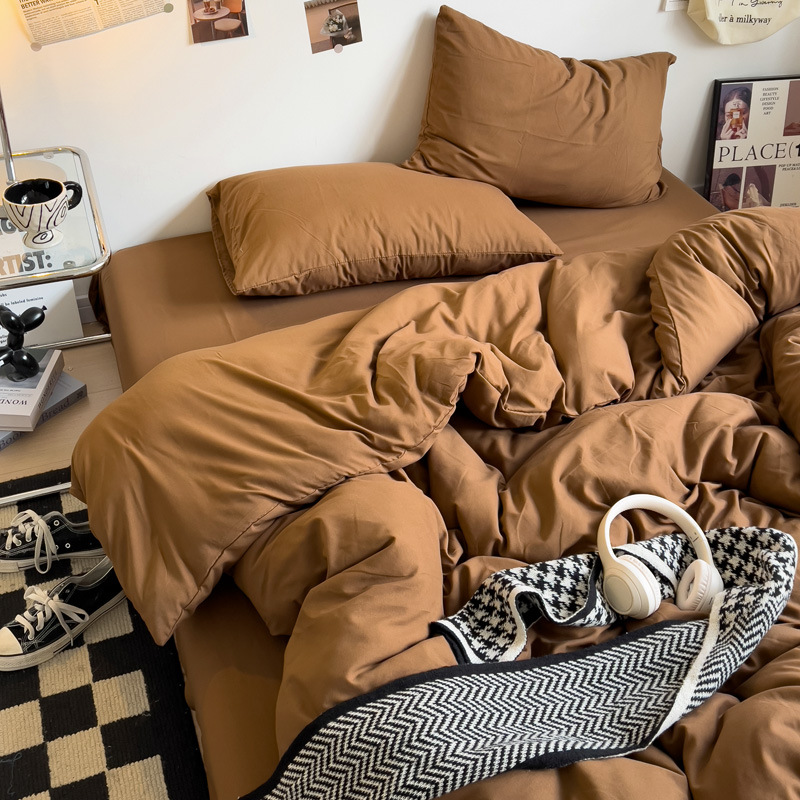 Madre y bebé clase A dormitorio desnudo cuatro piezas de algodón puro algodón colcha cubierta sábanas de cama de dormitorio de estudiantes tres piezas de conjunto