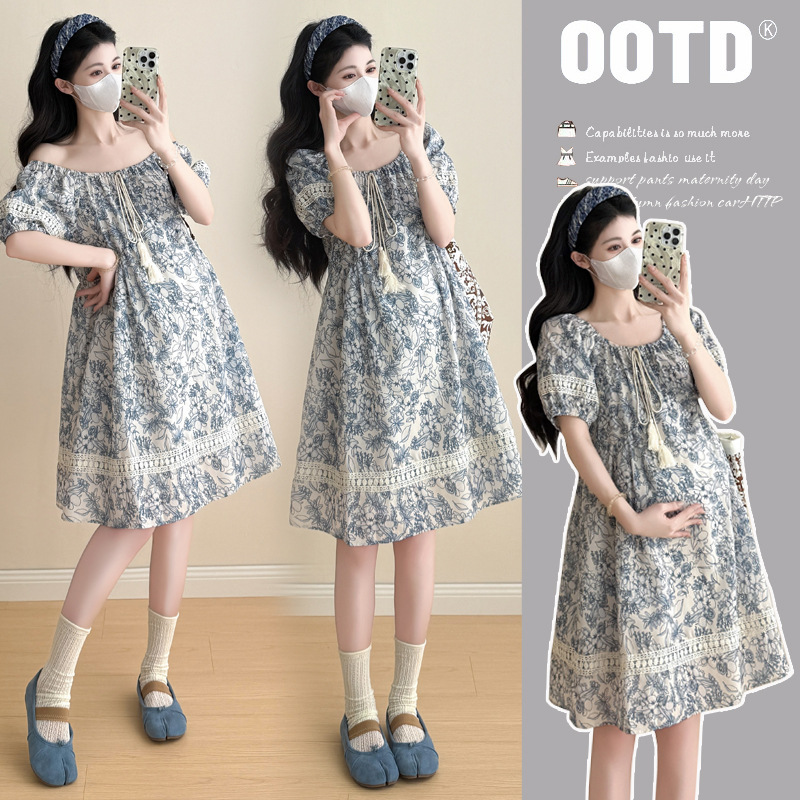 Summer New Design Floral Mid-Length Maternity Dress Summer Thin Dress Summer New Design Floral Mid-Length Maternity Dress Summer Thin Dress