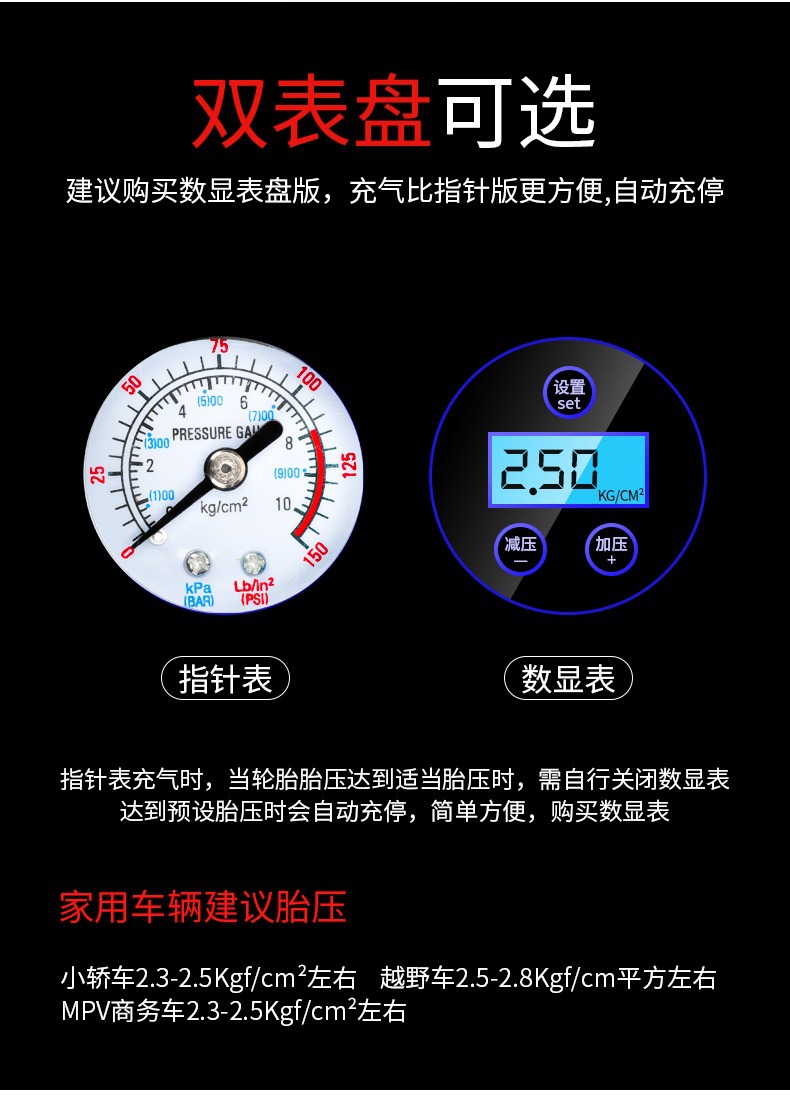 Dual-Cylinder Car Air Pump Portable Digital Display Electric Tire Inflator for Cars Multifunctional 12V Vehicle Air Compressor