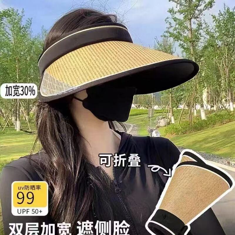 夏用の女性用麦わら空のつばの日よけ帽子、大きなつば、紫外線防止、サイクリングフェイスカバー、折りたたみ式日よけ帽子、UV日焼け止め帽子|undefined