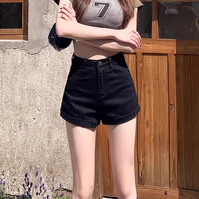 Black Denim Shorts for Women, 2025 Summer New Style, Sexy Elastic Slim High-Waisted A-Line Slimming Straight Pants Black Denim Shorts for Women, 2025 Summer New Style, Sexy Elastic Slim High-Waisted A-Line Slimming Straight Pants