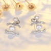 South Korean silver needle, golden small goods, earrings with bow from pearl, silver 925 sample, 18 carat, simple and elegant design