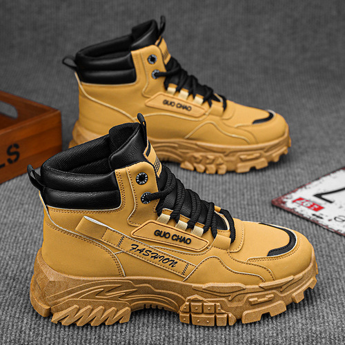 High-top Martin boots, men's shoes, new autumn work shoes, men's trend, all-matching thick sole, non-slip casual short boots