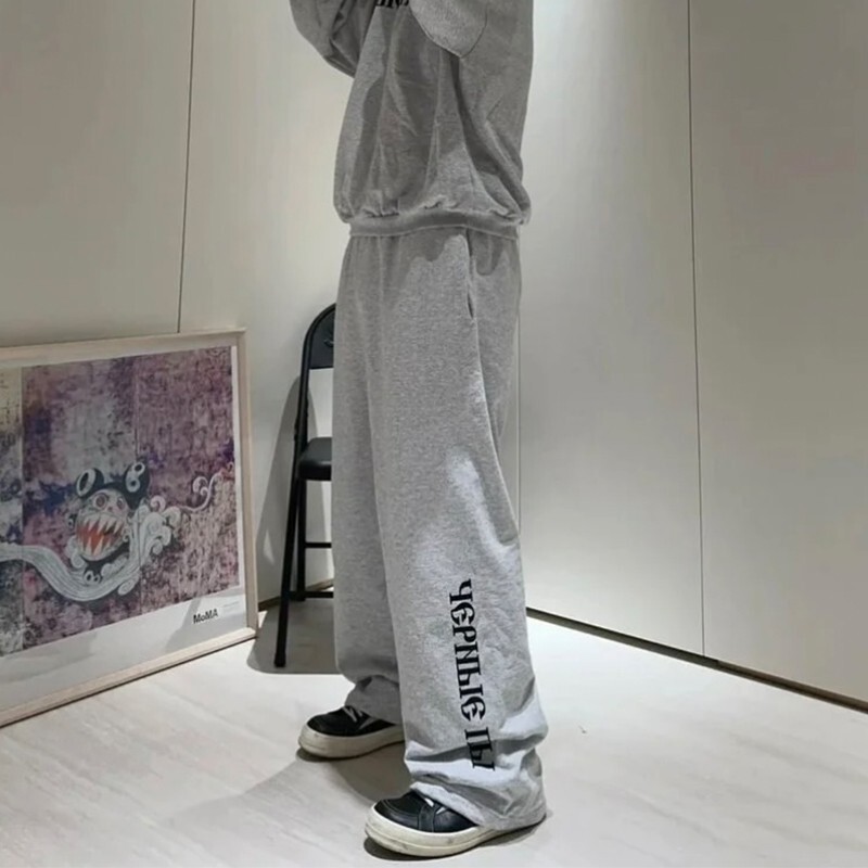 Yeezy X Gosha Collaboration Russian Slogan Fleece Brushed Sweatpants European and American Niche Style Kanye Pants Same Style as on Instagram