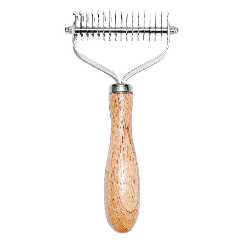 Peine abierto para mascotas con mango de madera Peine de pelo de perro de doble cara