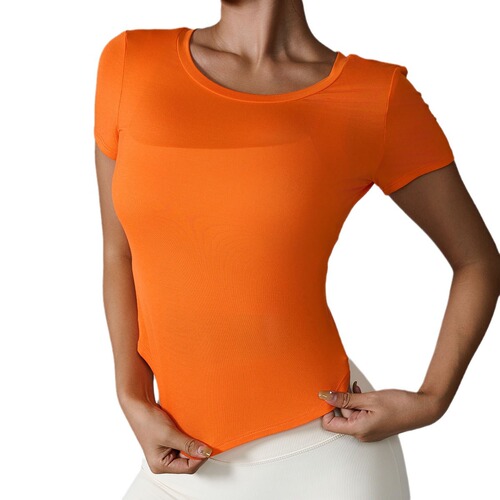 ins2024 Cross-border New Style Athletic Short Sleeve Tie-up Back Beauty Sport Yoga Tight Shaping Fitness Short T