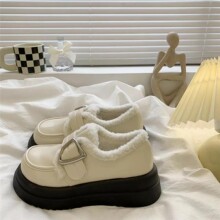 加绒乐福鞋女厚底2024新款秋冬英伦风小皮鞋松糕跟现货小皮鞋女鞋