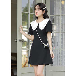 一件代发2024夏季新款法式短袖小个子收腰显瘦小黑裙短裙HUA8369