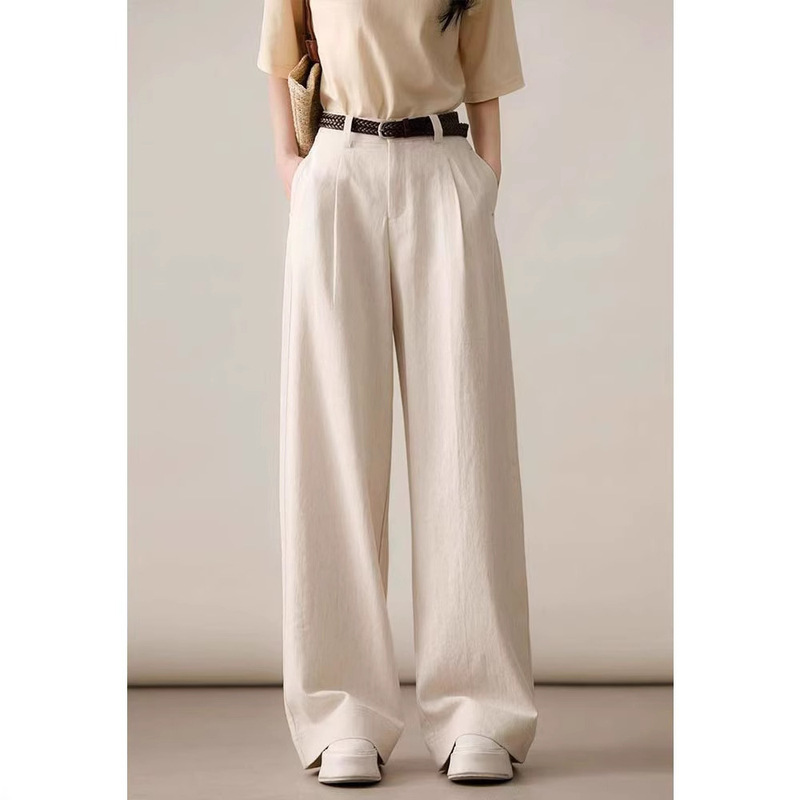 2025 New BC Style Linen Tens Cotton Wide Leg Casual Pants Women's Money Relaxation Belt Wide Side Straight Pants 2025 New BC Style Linen Tens Cotton Wide Leg Casual Pants Women's Money Relaxation Belt Wide Side Straight Pants
